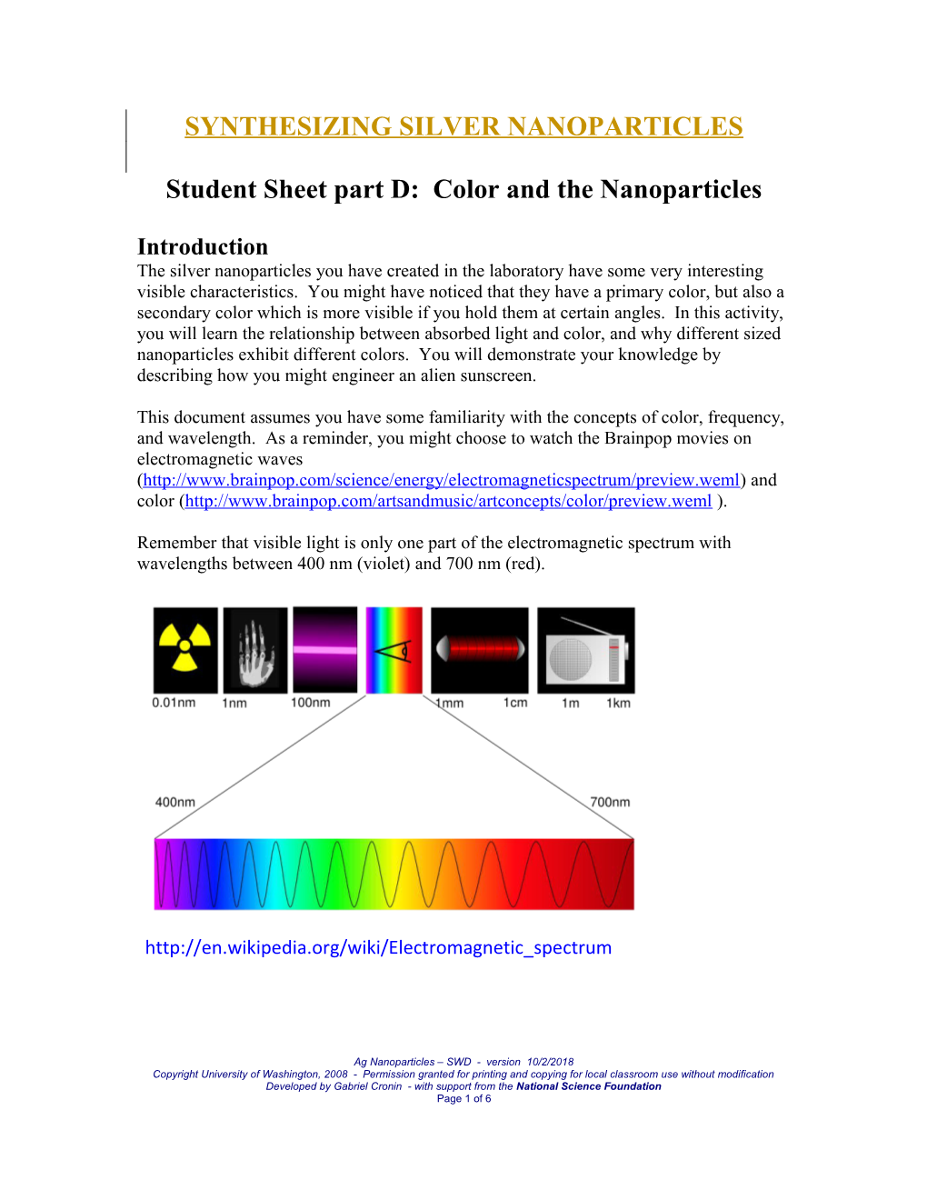 Student Sheet Part D: Color and the Nanoparticles
