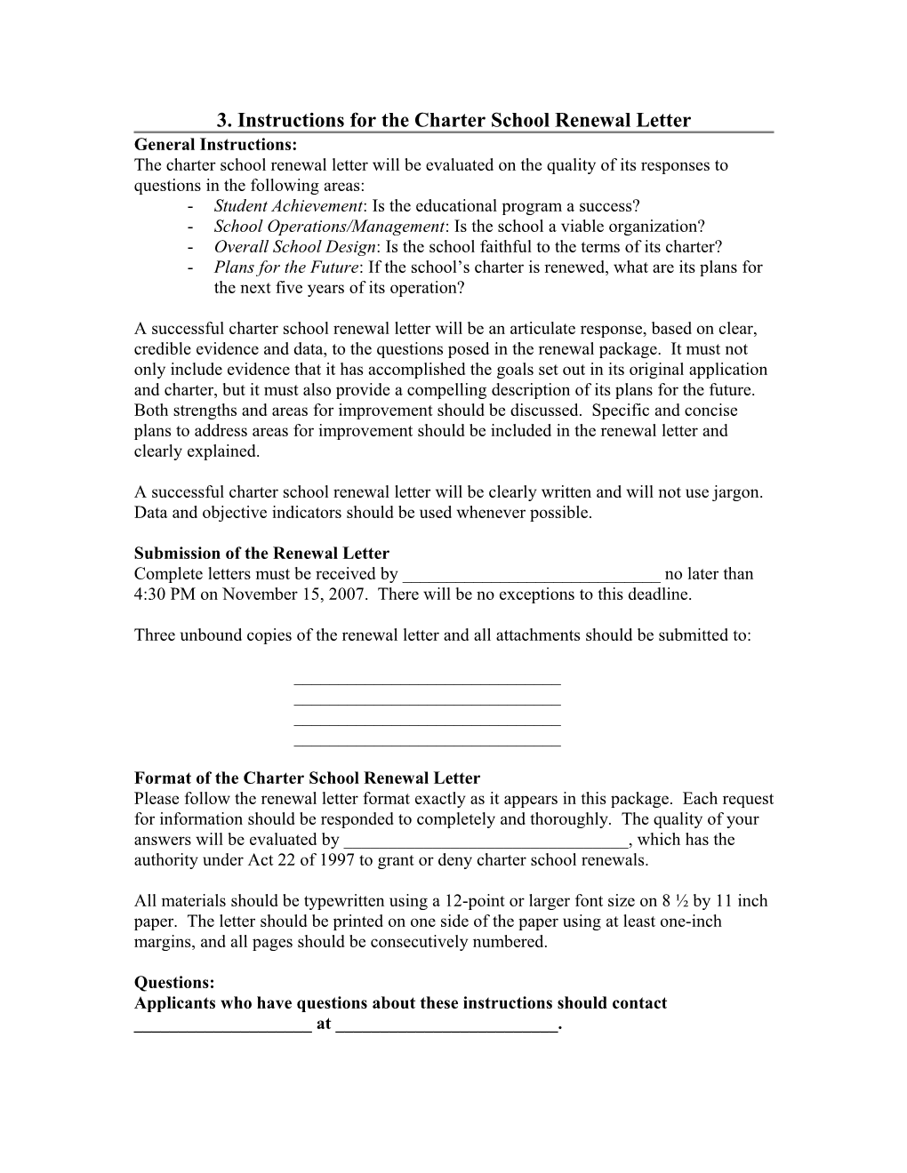 Instructions for the Charter School Renewal Letter