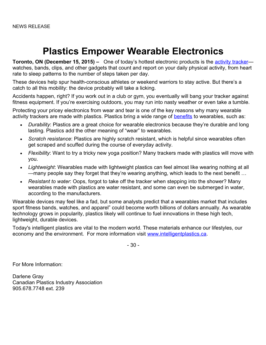 Plastics Empower Wearable Electronics