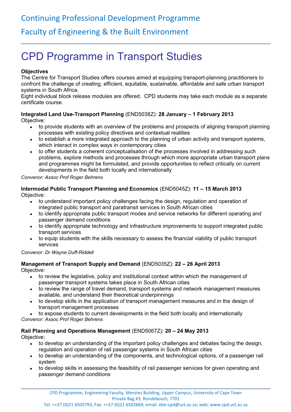 CPD Programme in Transport Studies