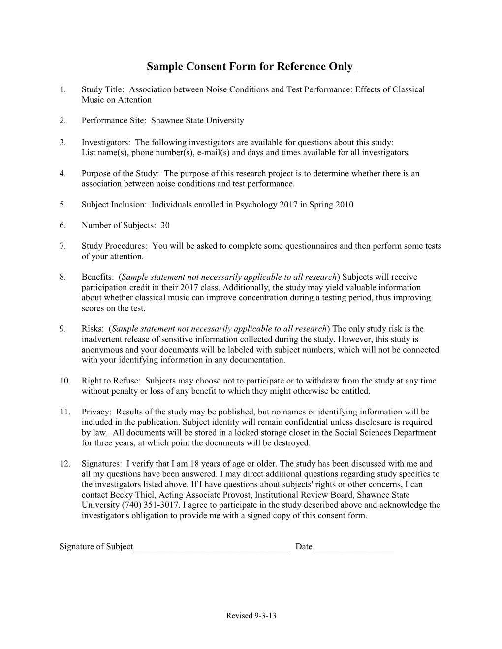 Sample Consent Form for Reference Only