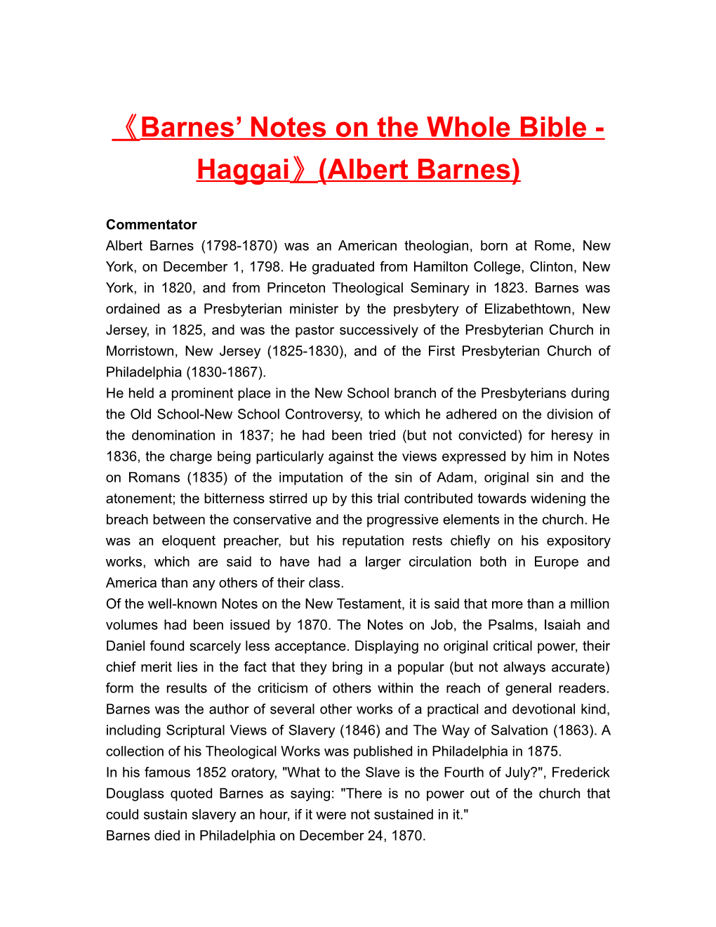 Barnes Notes on the Whole Bible - Haggai (Albert Barnes)