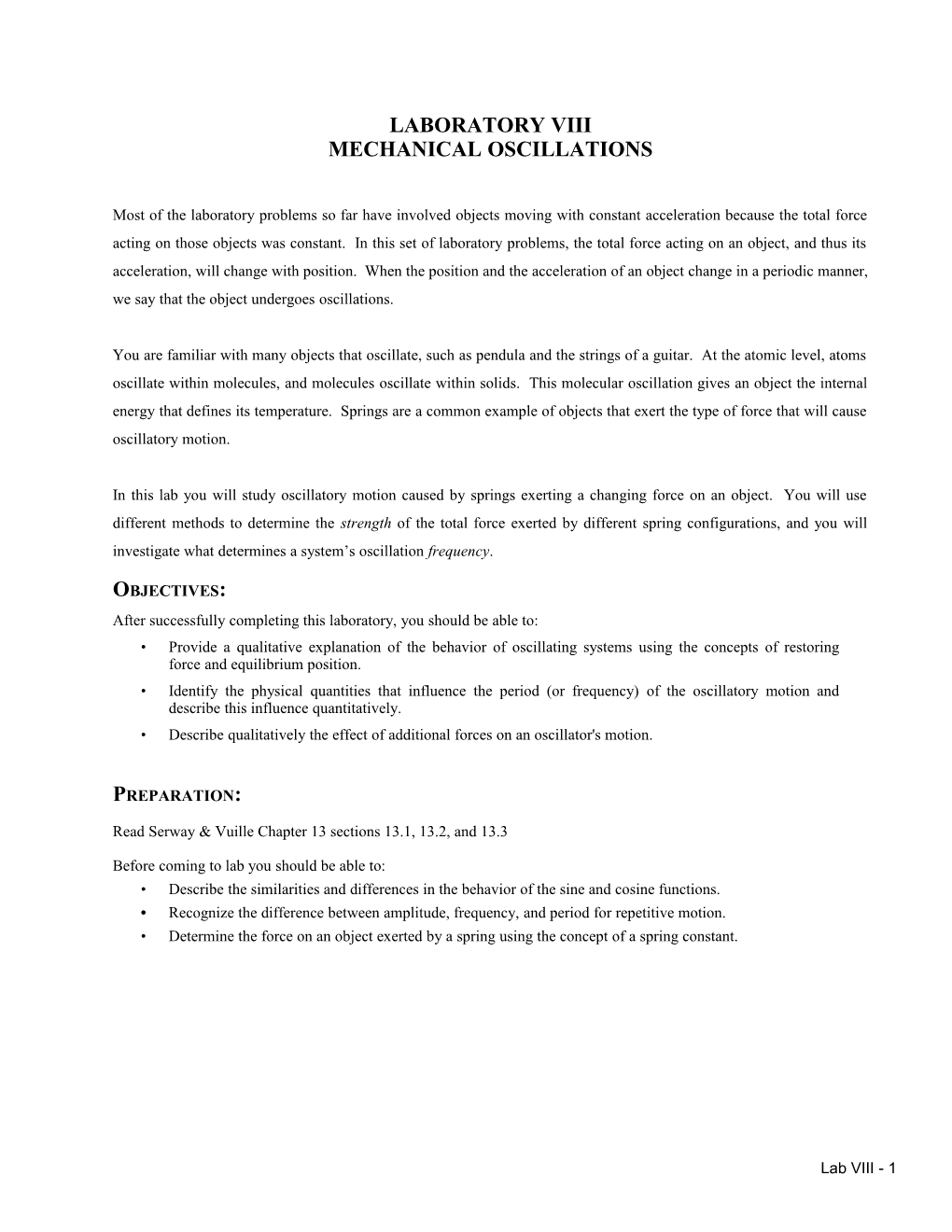 Mechanical Oscillations