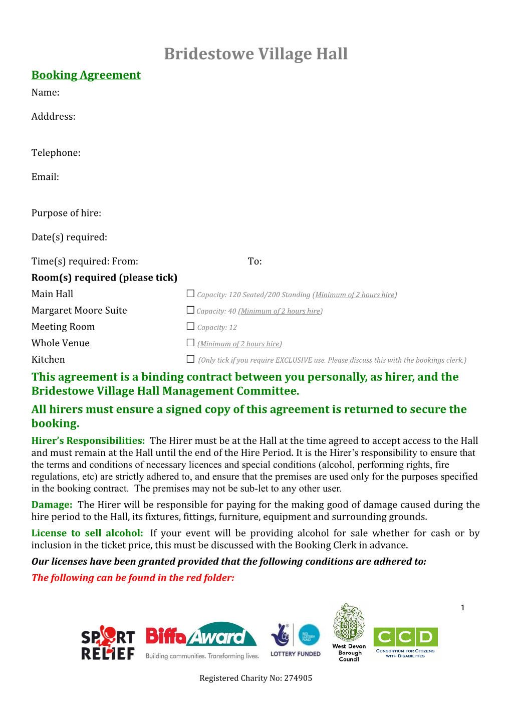 Booking Agreement