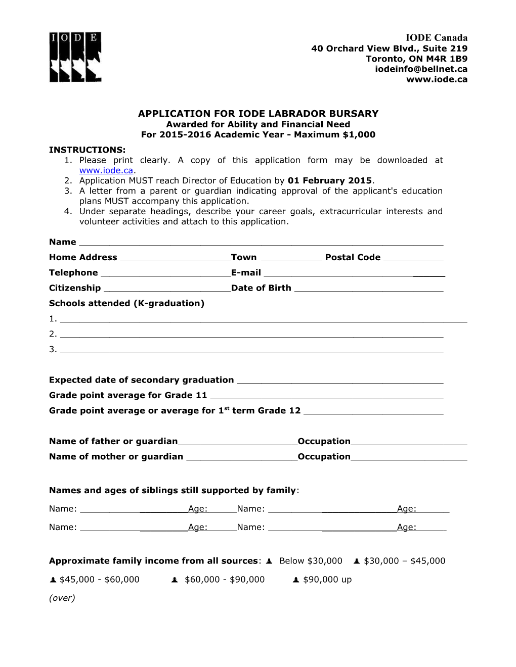 Application for Iode Labrador Bursary