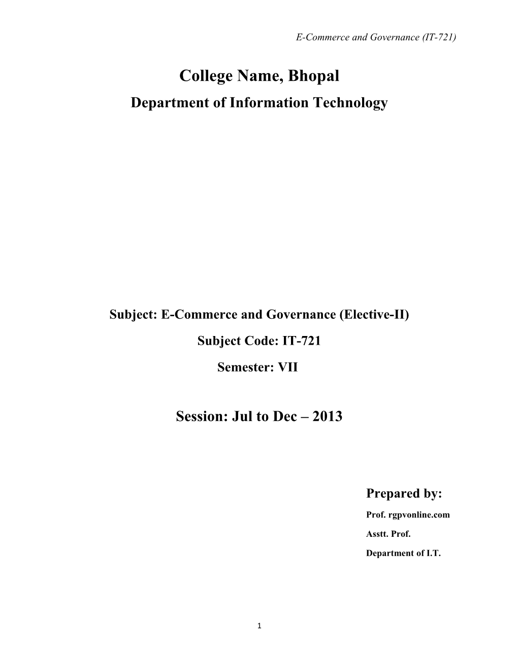 Subject: E-Commerce and Governance (Elective-II)