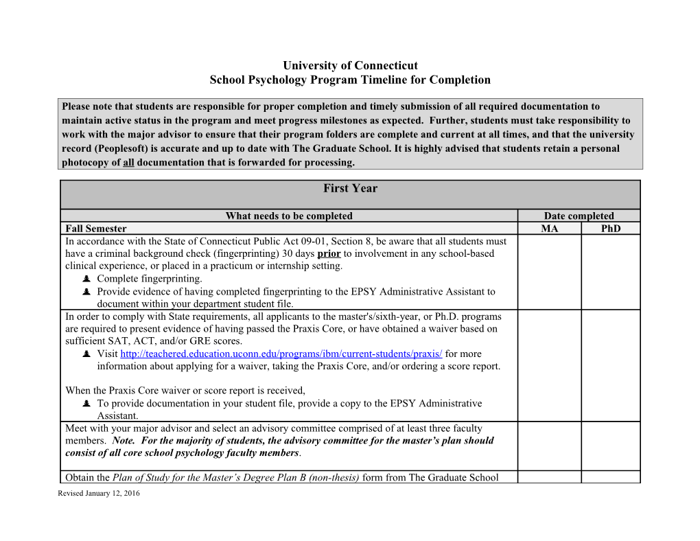 School Psychology Program Timeline for Completion