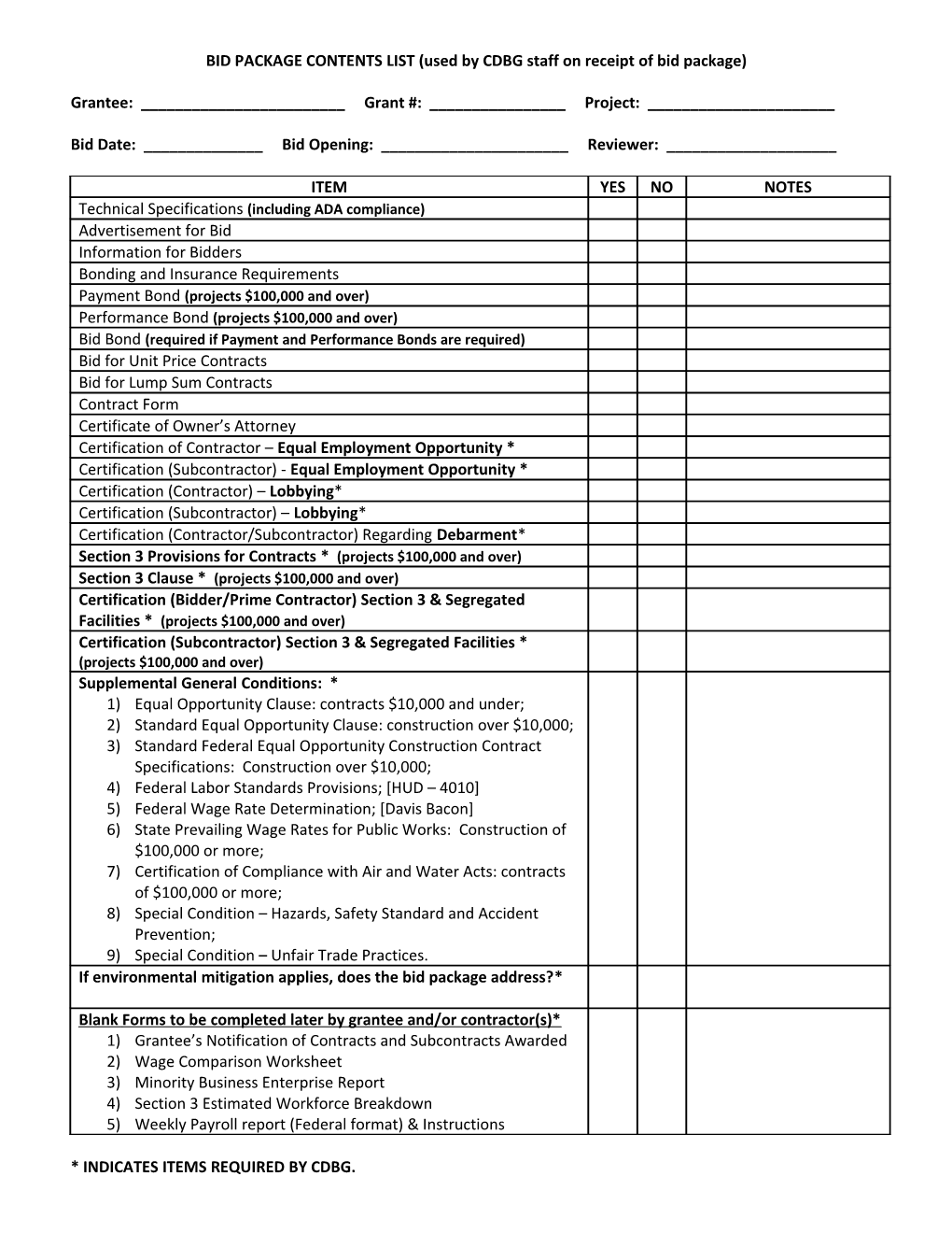 Sample Bid/Contract Document