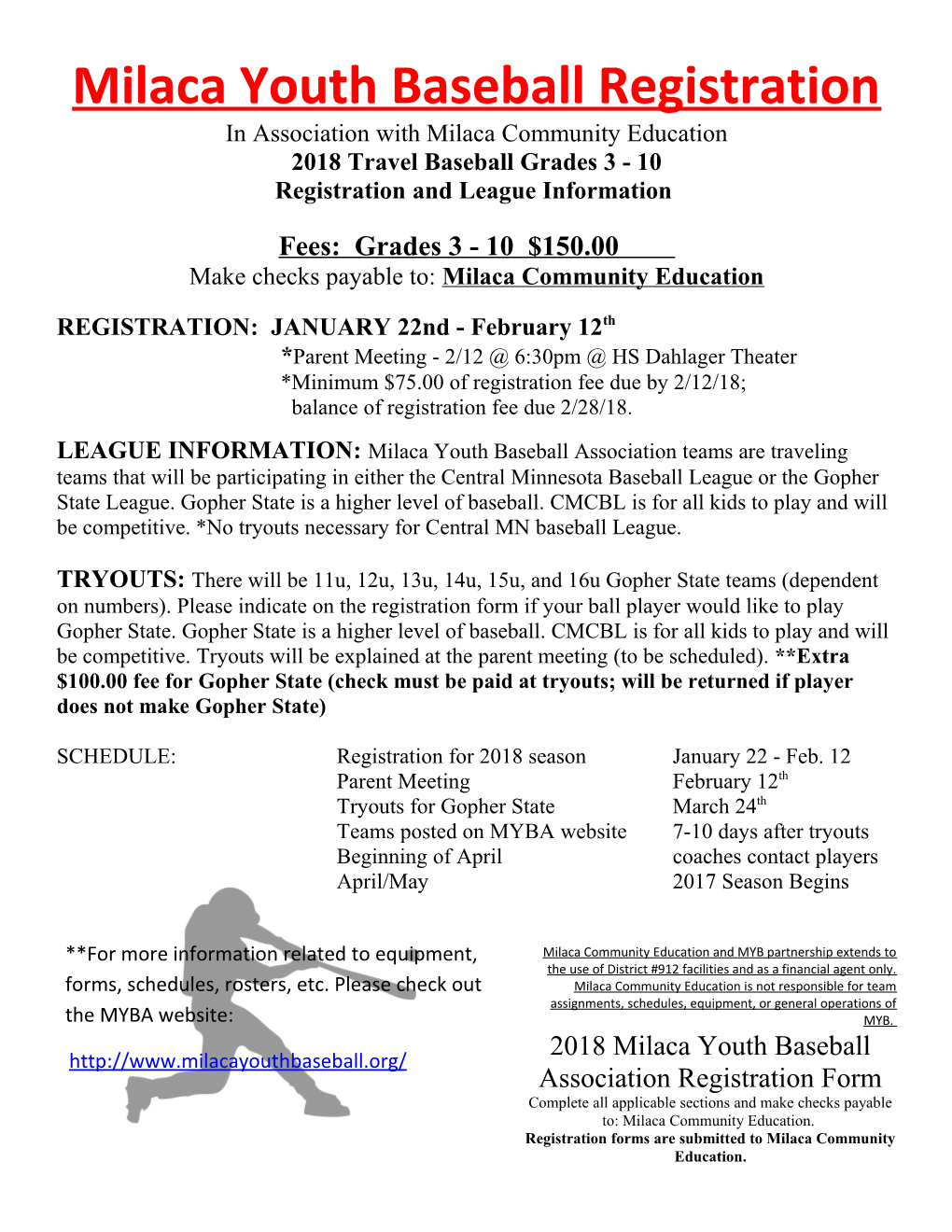 Milaca Youth Baseball Registration