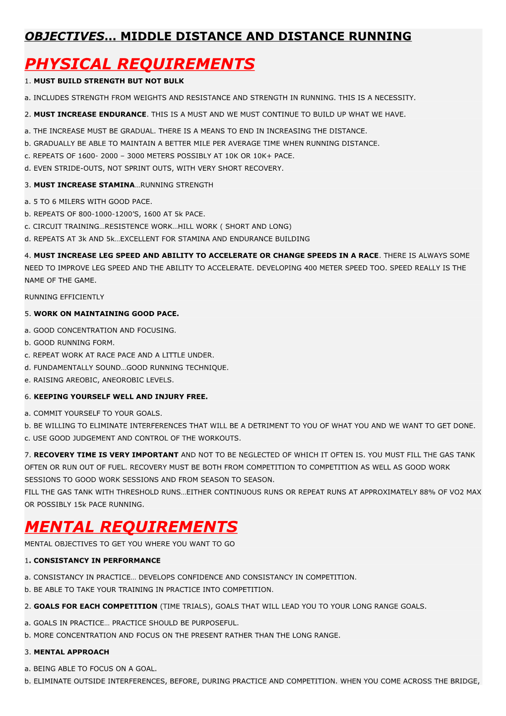 Objectives Middle Distance and Distance Running