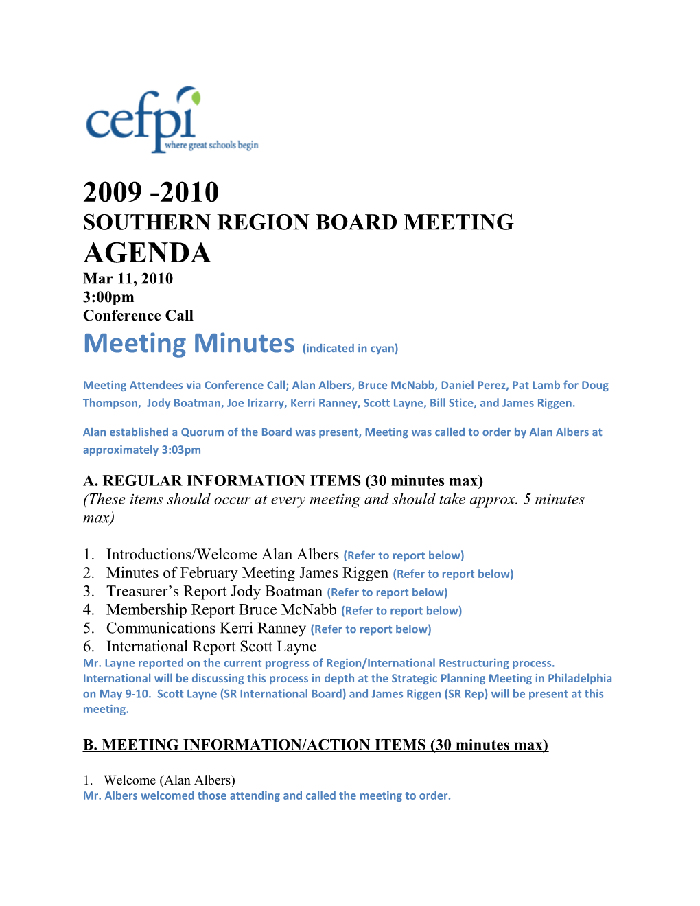 Southern Region Board Meeting Agenda