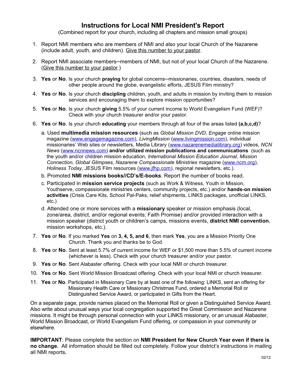 Instructions for Filling out Local Nmi President's Report Form (Xl-4)