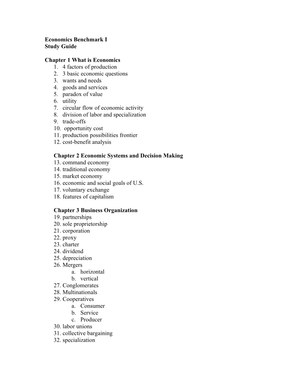 Economics Benchmark I