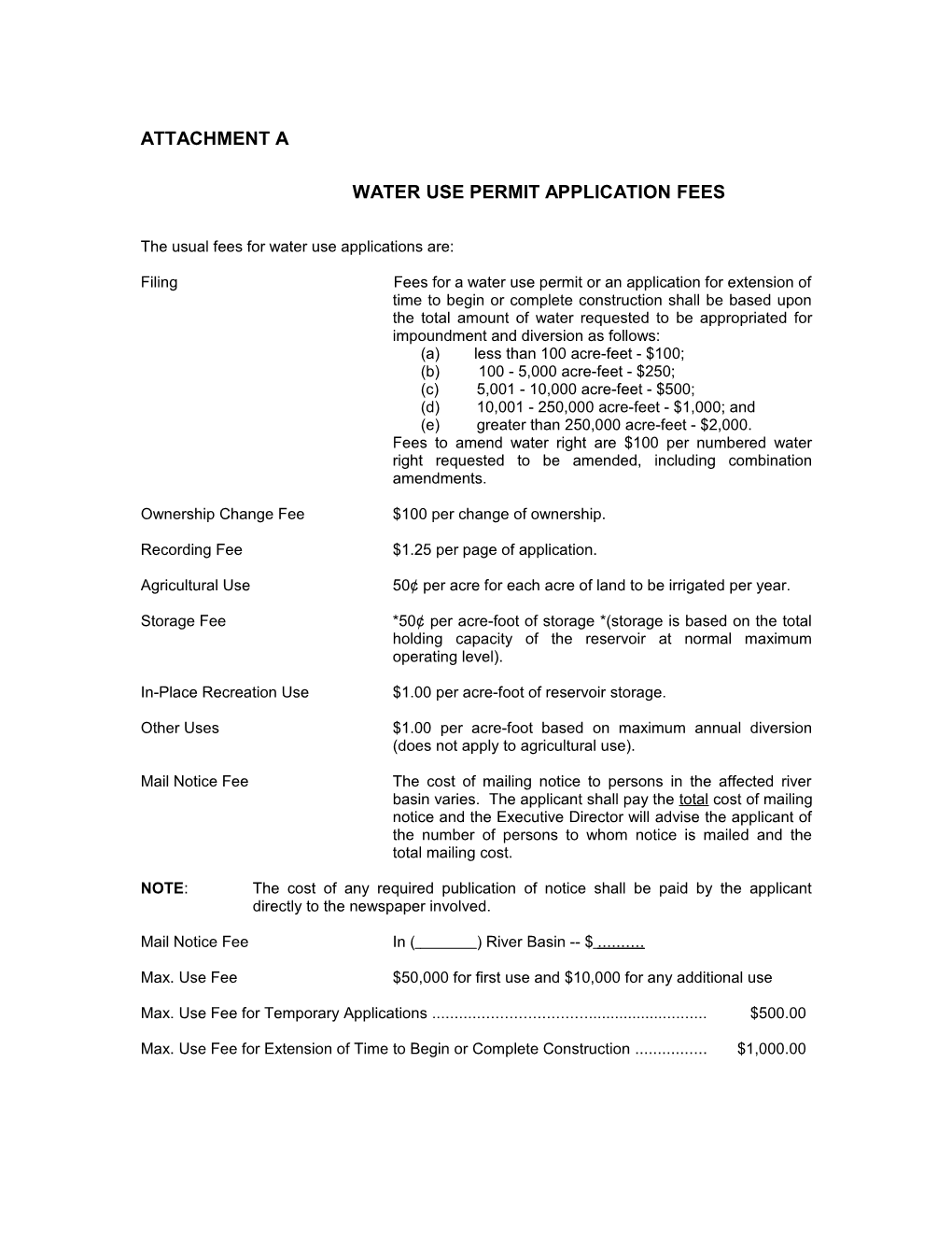 The Usual Fees for Water Use Applications Are