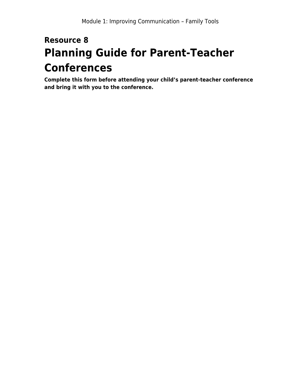 Planning Guide for Parent-Teacher Conferences