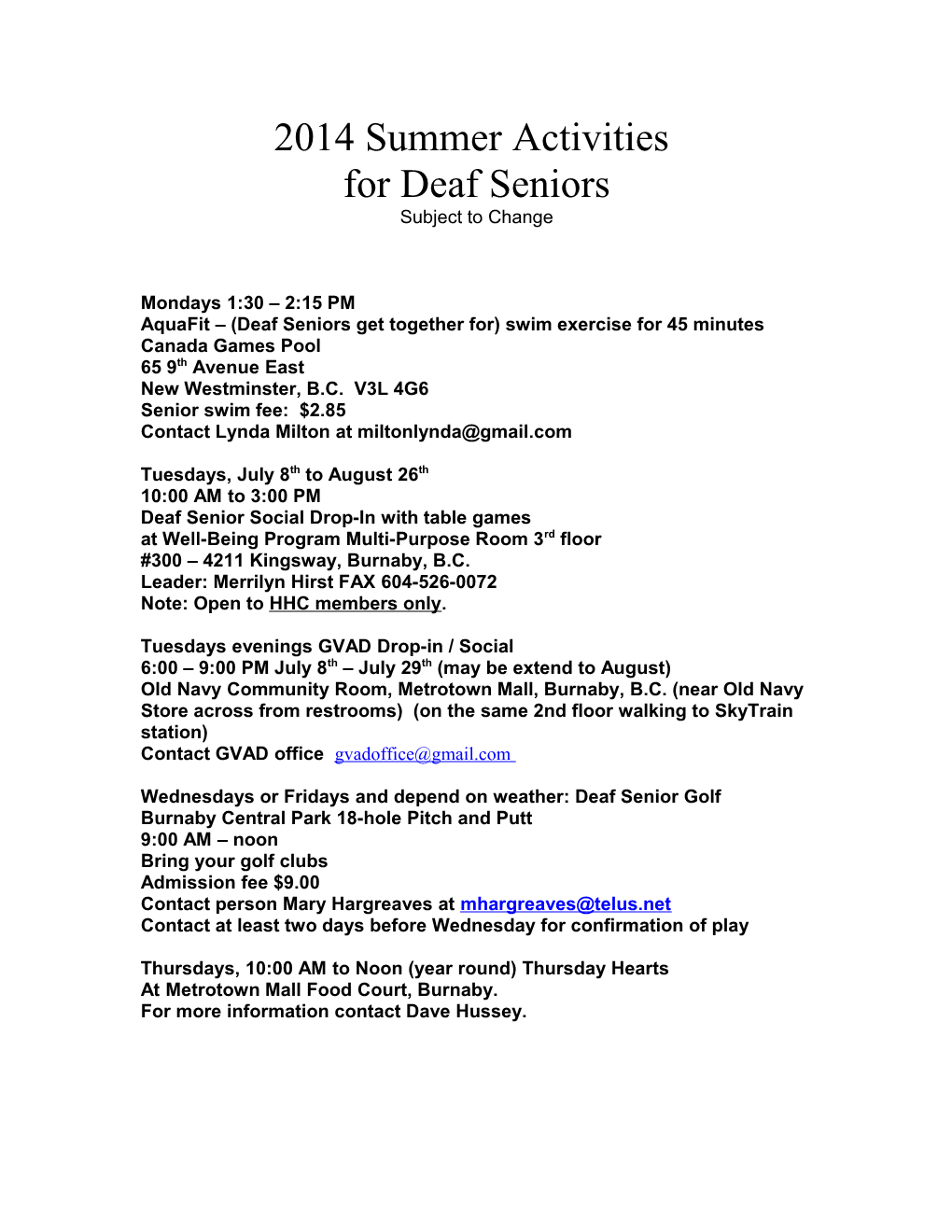 Summer Activities for Deaf Seniors