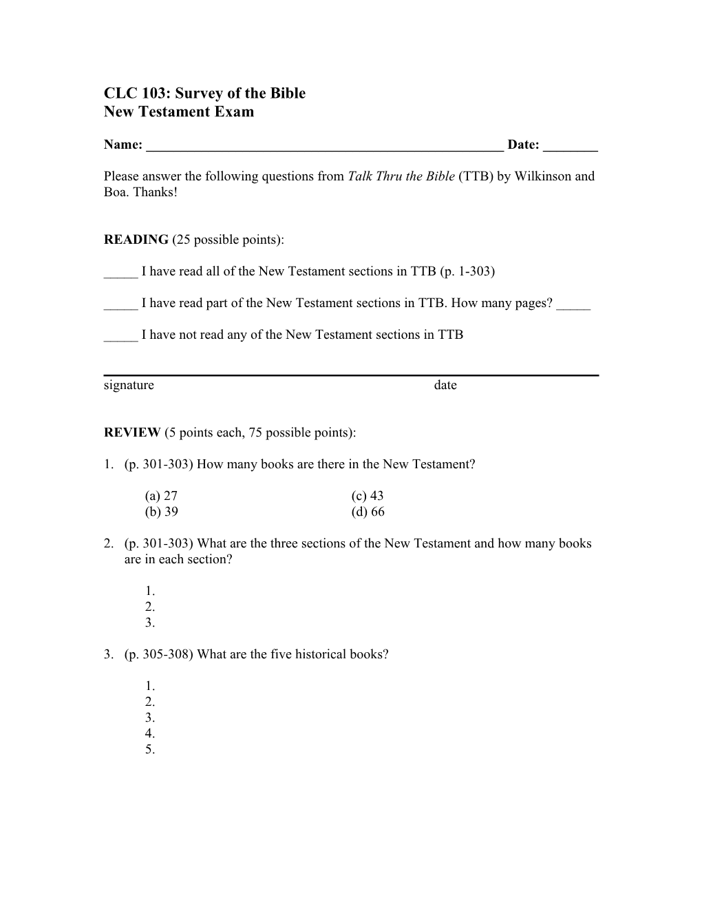 CLC 103: Survey of the Bible