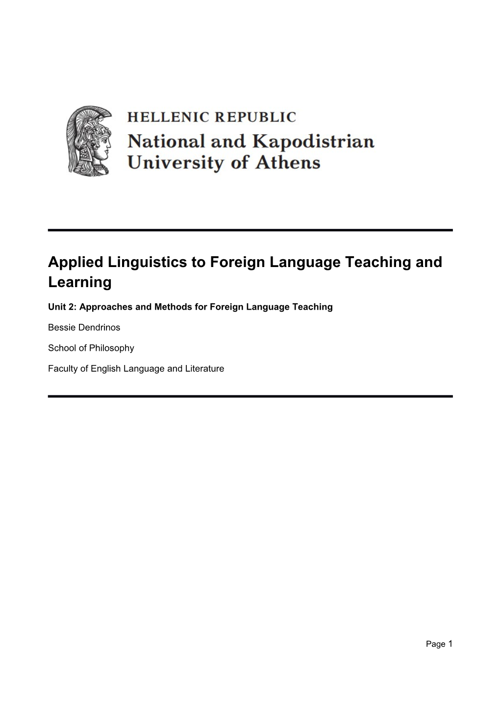 Approaches and Methods for Foreign Language Teaching