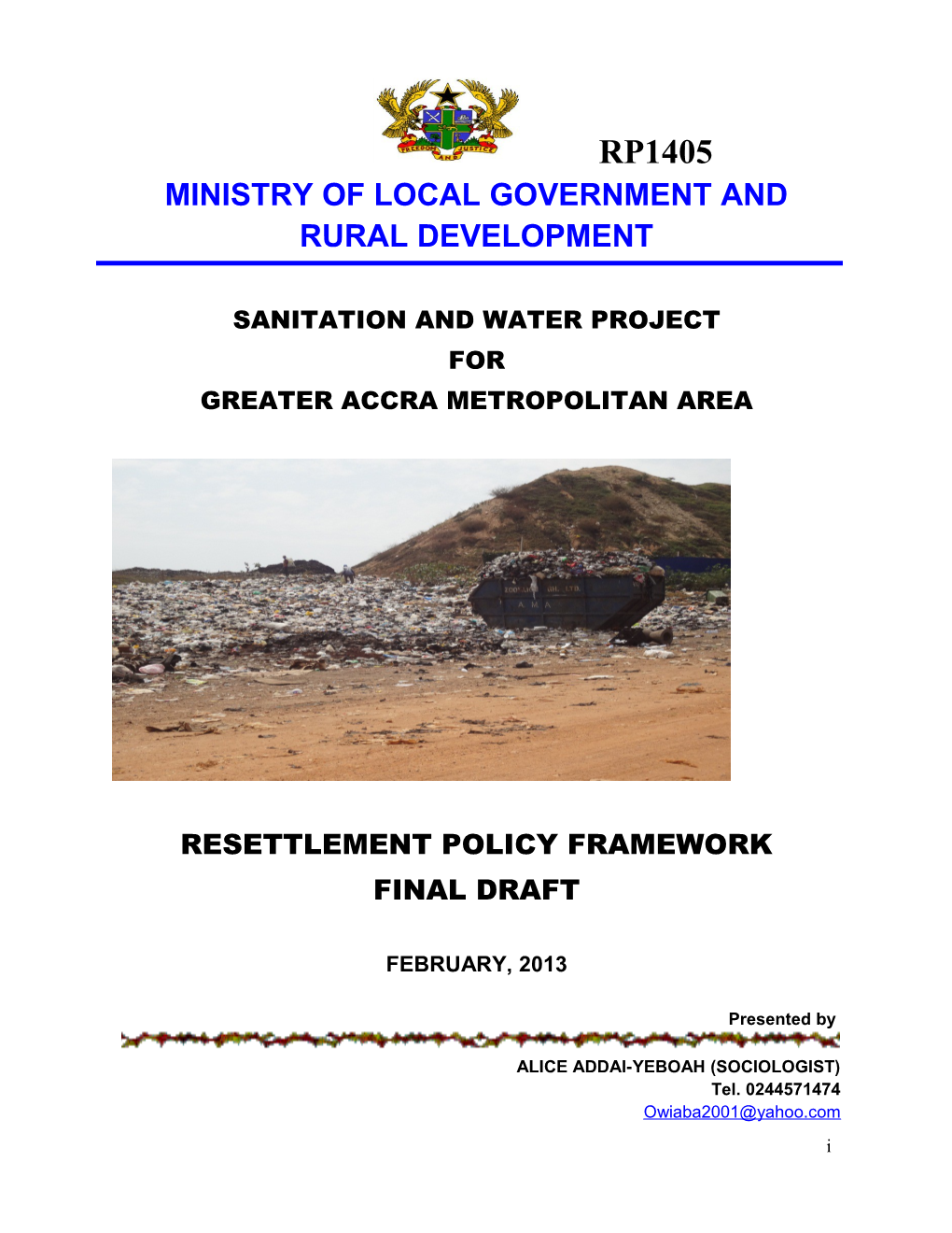 Resettlement Policy Framework Template: Ghana