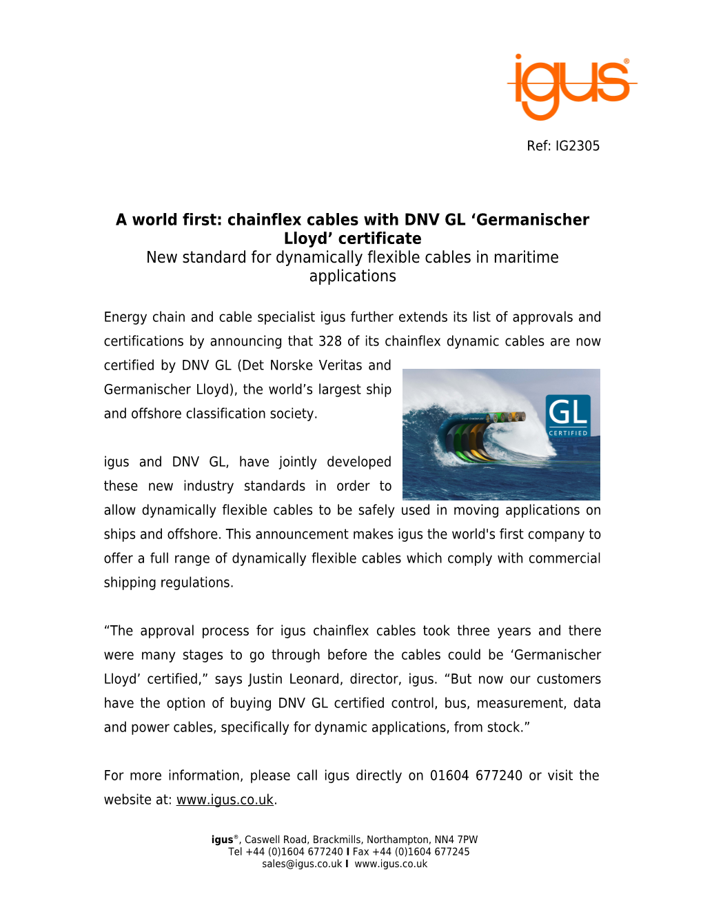 A World First: Chainflex Cables with DNV GL Germanischer Lloyd Certificate
