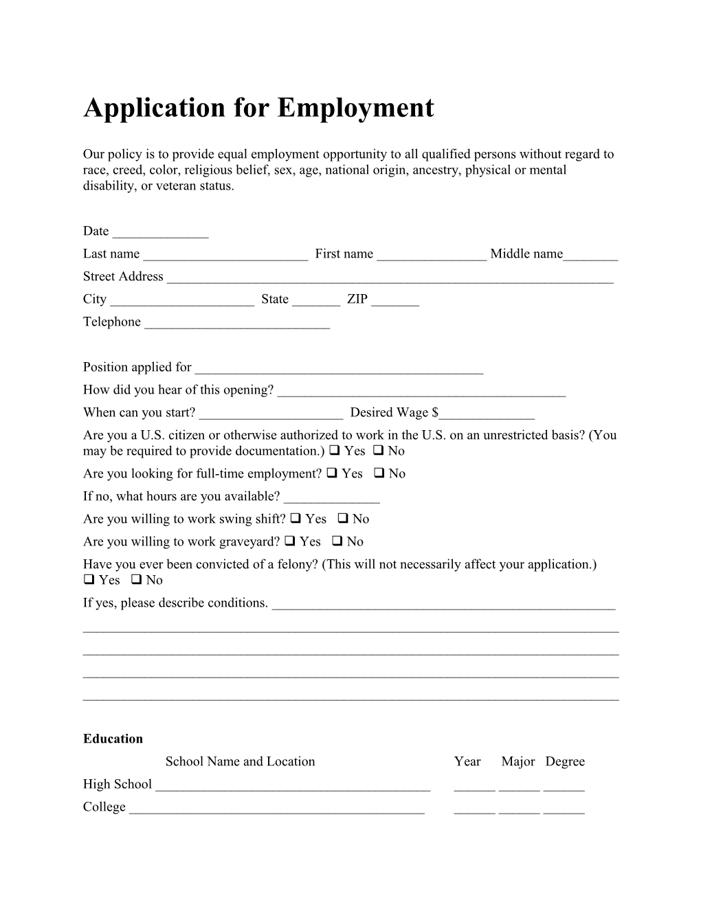 Application for Employment s170