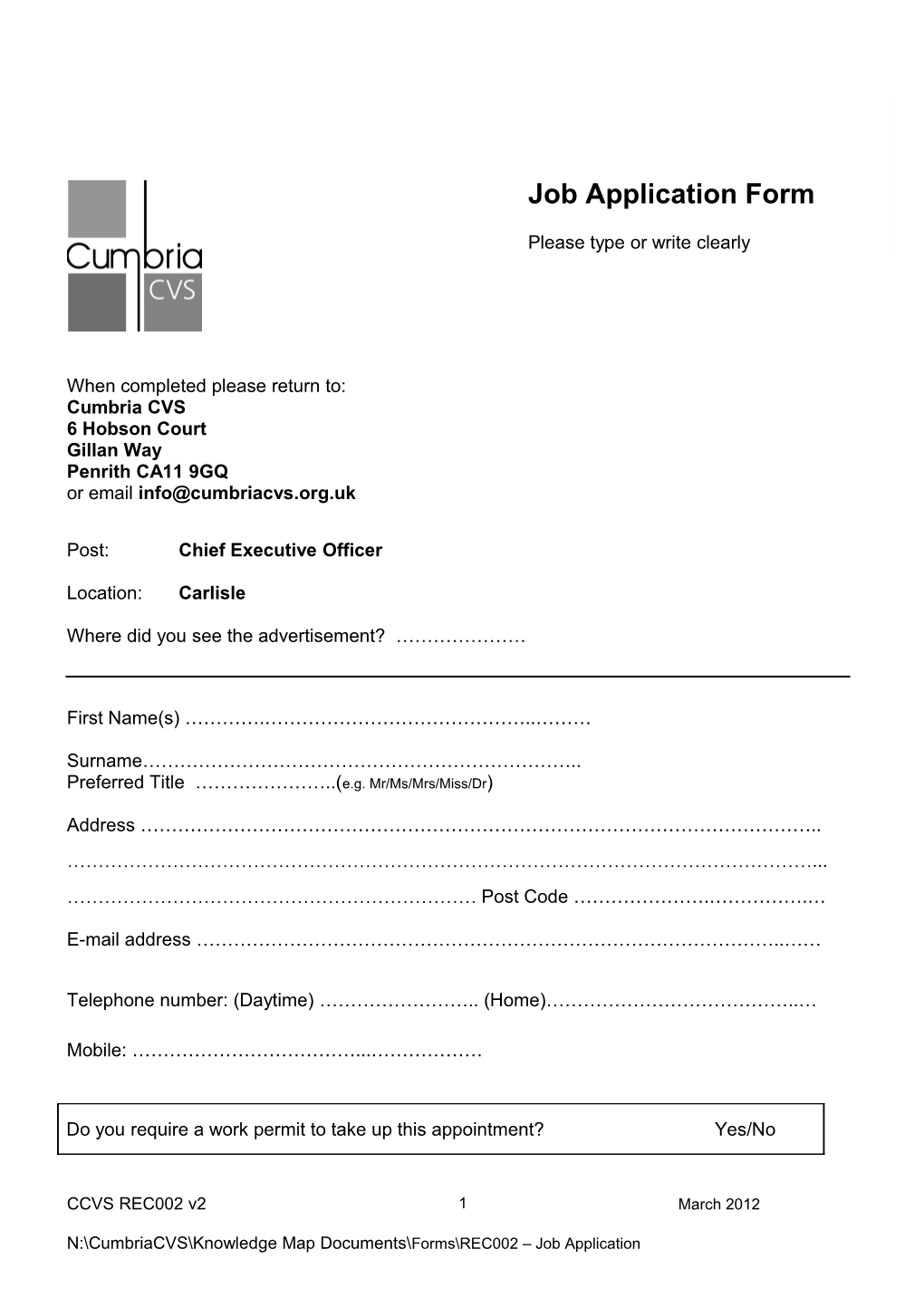 Job Application Form s14