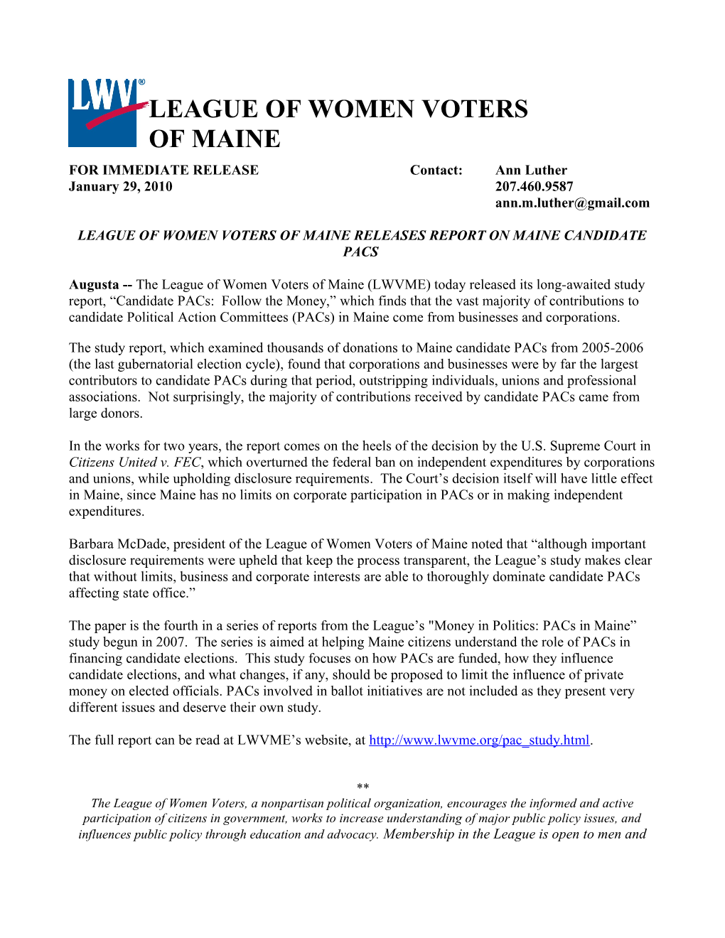 Attached Is a Copy of the LWVUS Amicus Curiae ( Friend-Of-The-Court ) Brief Filed on Tuesday