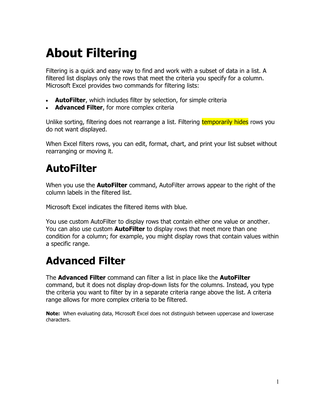 About Filtering