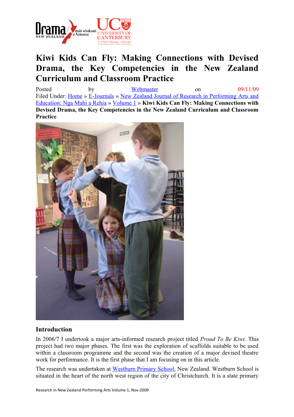 Kiwi Kids Can Fly: Making Connections with Devised Drama, the Key Competencies in The