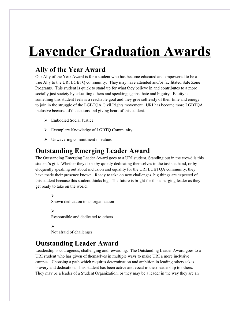 Lavender Graduation Awards
