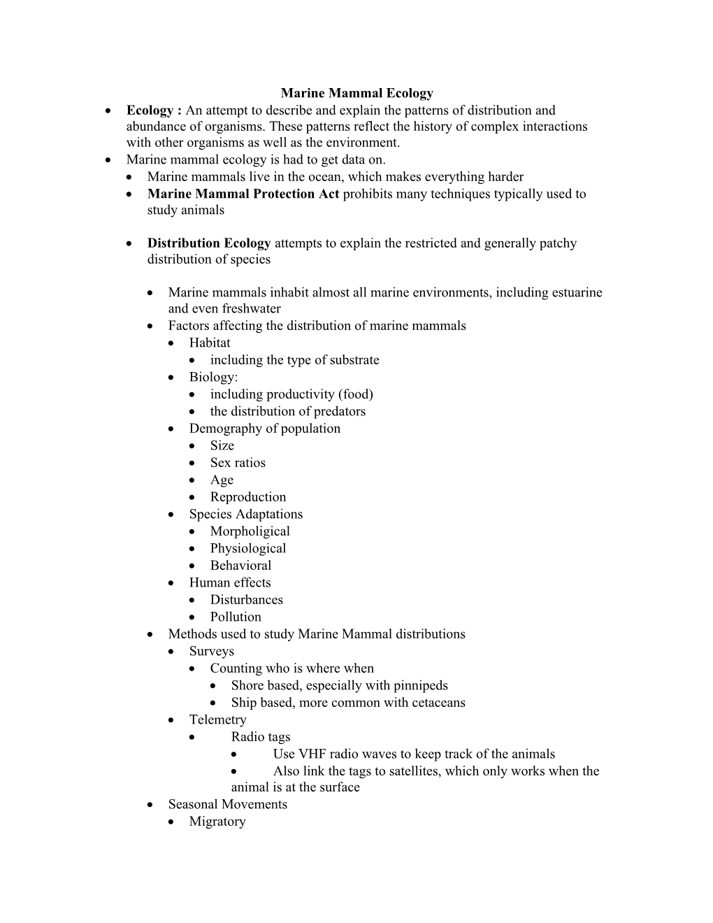 Ecology of Marine Mammals