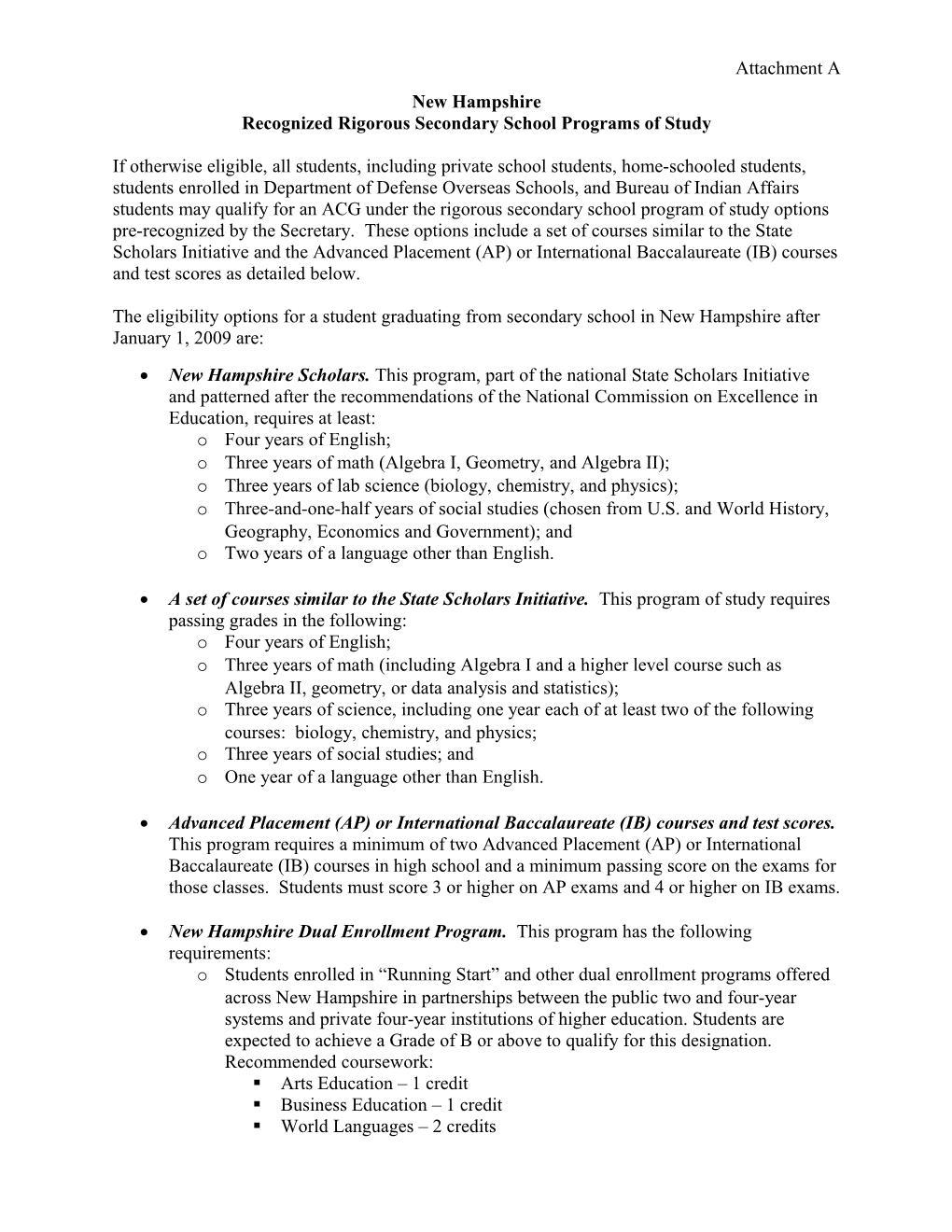 Academic Competitiveness Grants - Attachment to New Hampshire Letter - 2009 (MS Word)