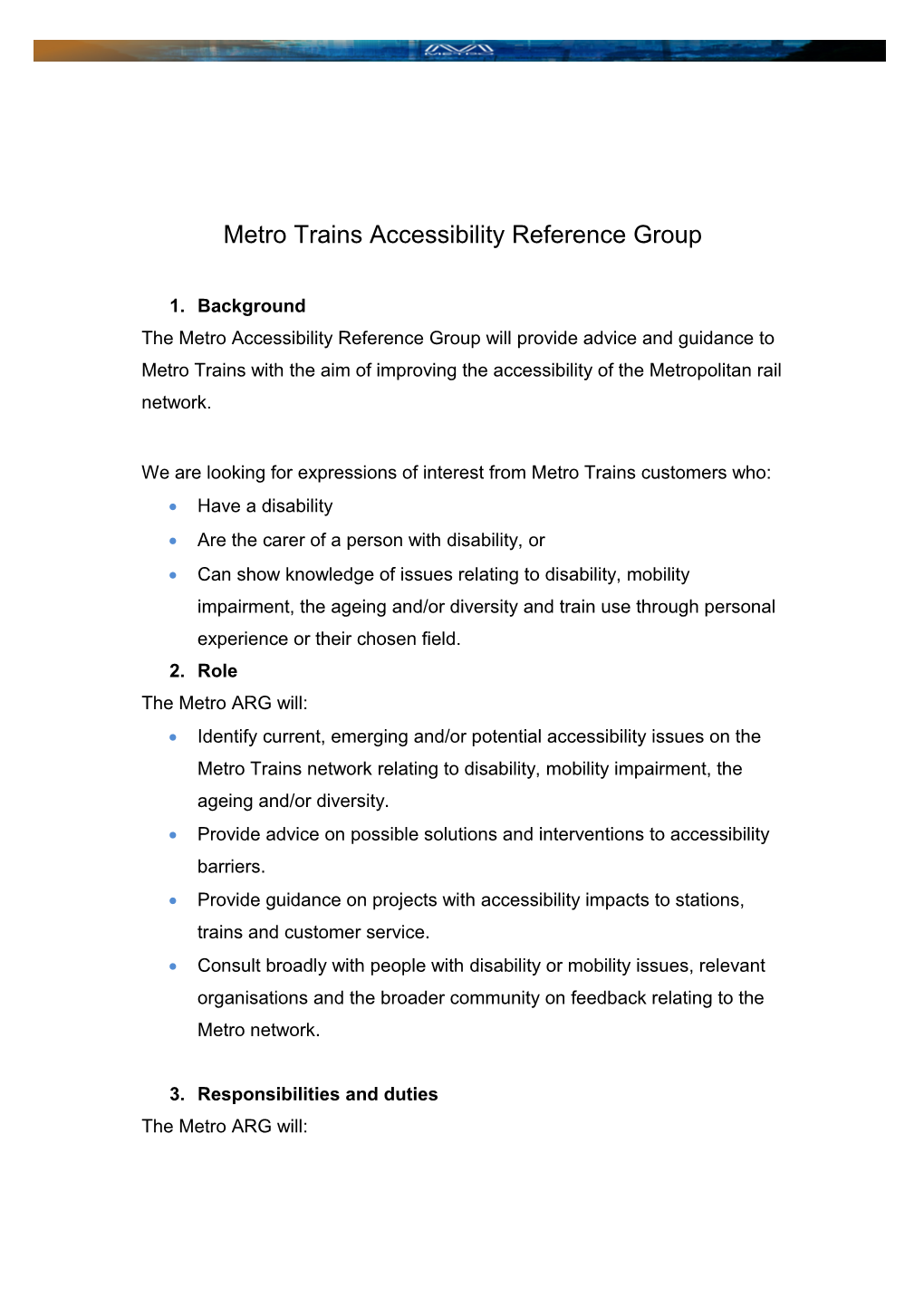 Metro Trains Accessibility Reference Group