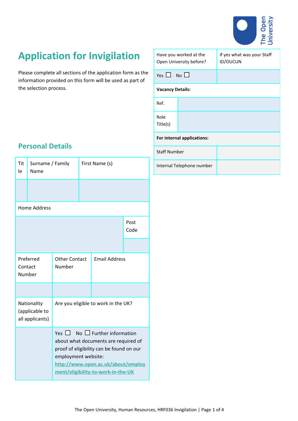 Application for Employment Form HRF036