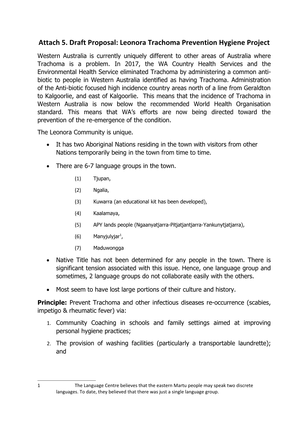 Attach 5. Draft Proposal: Leonora Trachoma Prevention Hygiene Project