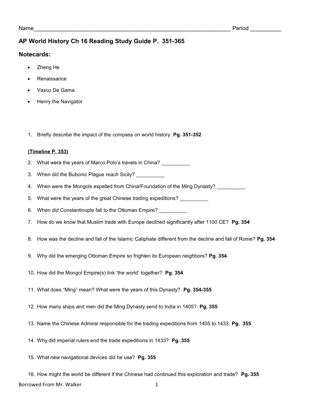 AP World History Ch 16 Reading Study Guide P. 351-365