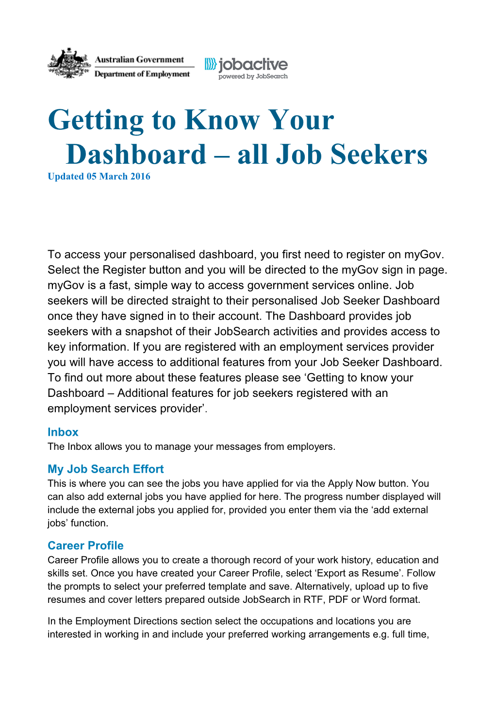 Getting to Know Your Dashboard All Job Seekers