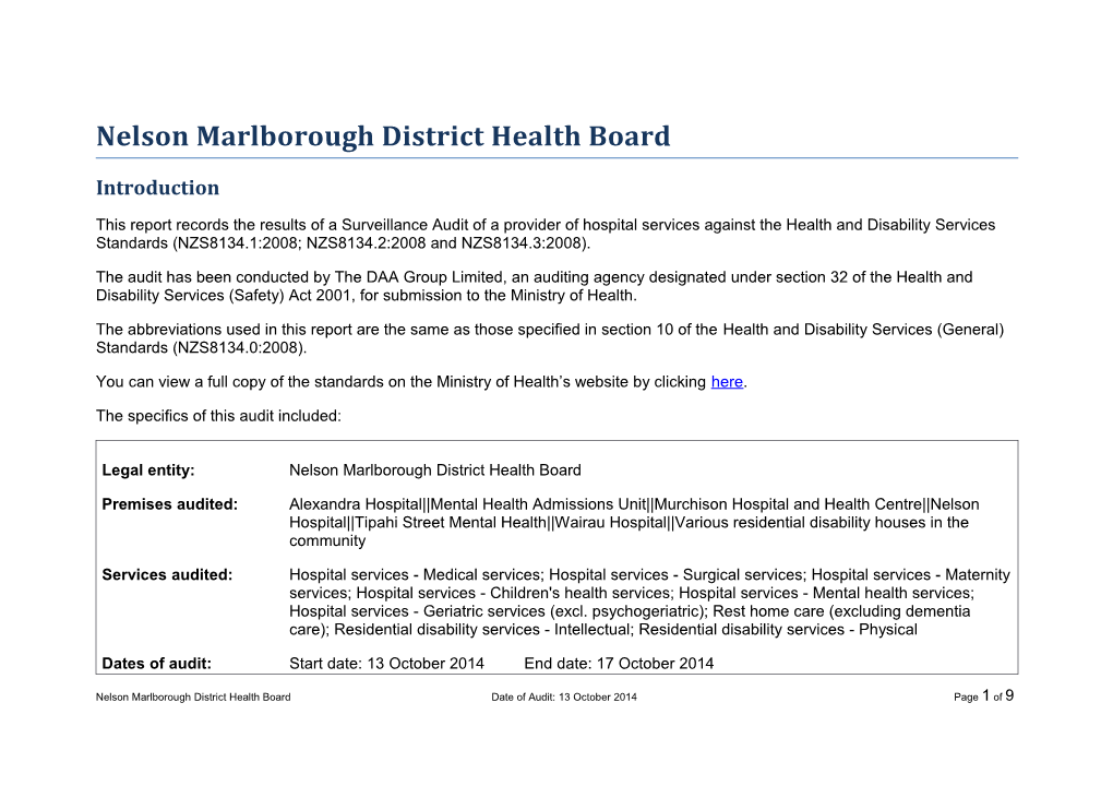 Nelson Marlborough District Health Board Audit Summary