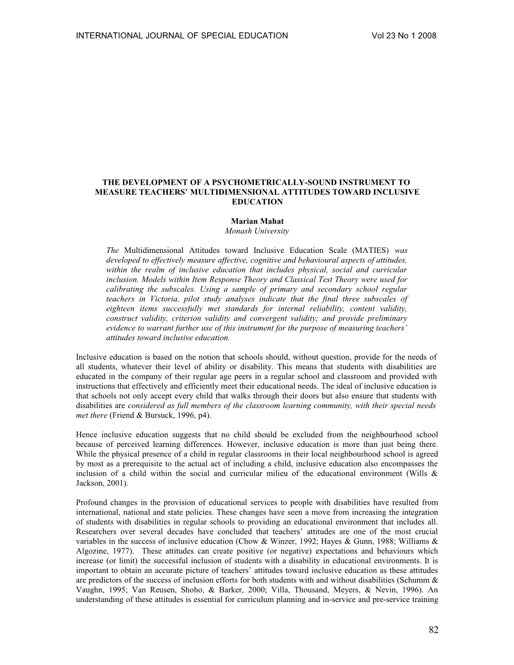 The Development Of A Psychometrically-Sound Instrument To Measure Teachers’ Multidimensional Attitudes Toward Inclusive Education