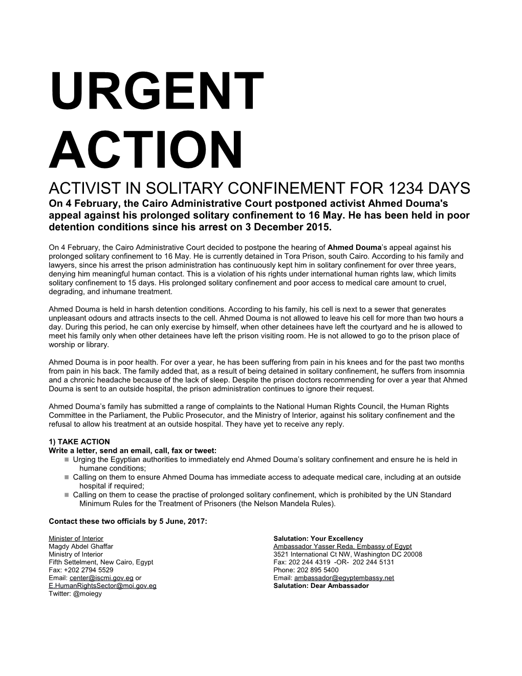 Activist in Solitary Confinement for 1234Days