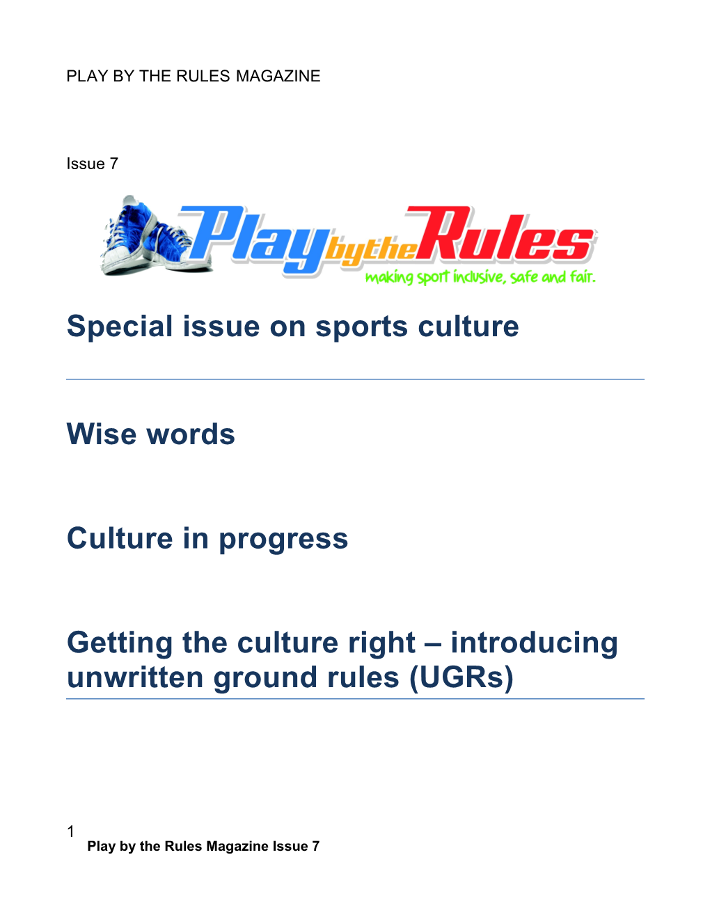 Special Issue on Sports Culture