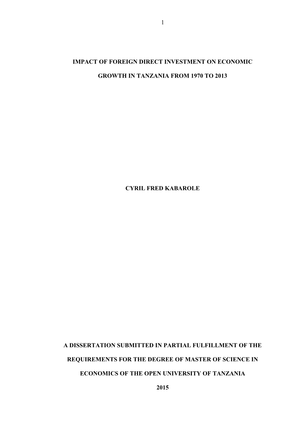 Impact of Foreign Direct Investment on Economic Growth in Tanzania from 1970 to 2013