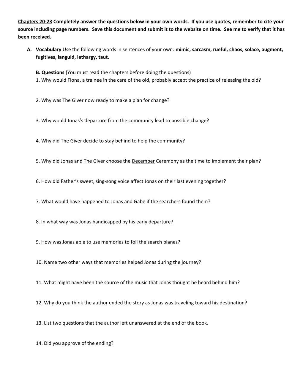 Chapters 20-23 Completely Answer the Questions Below in Your Own Words. If You Use Quotes