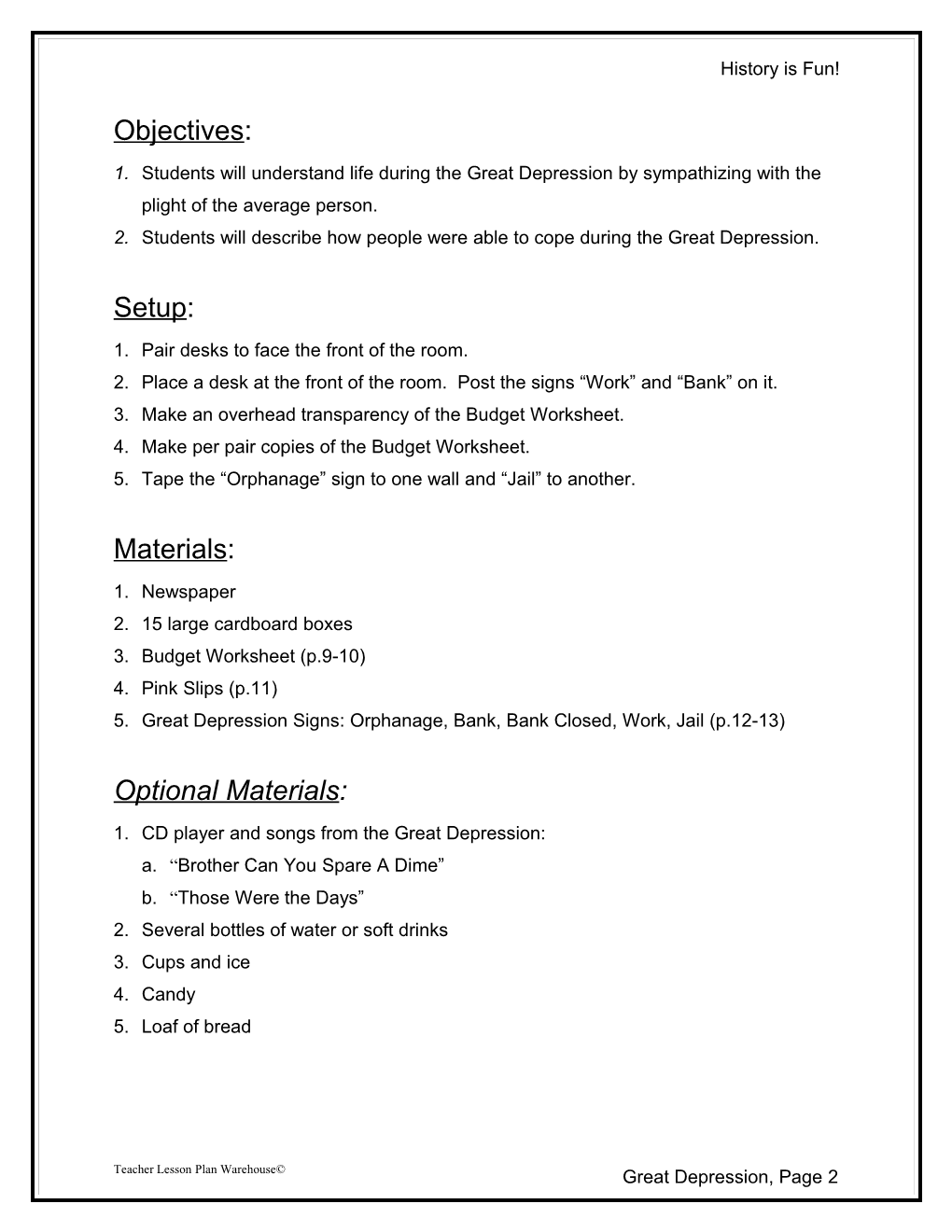 Student Activity Worksheets