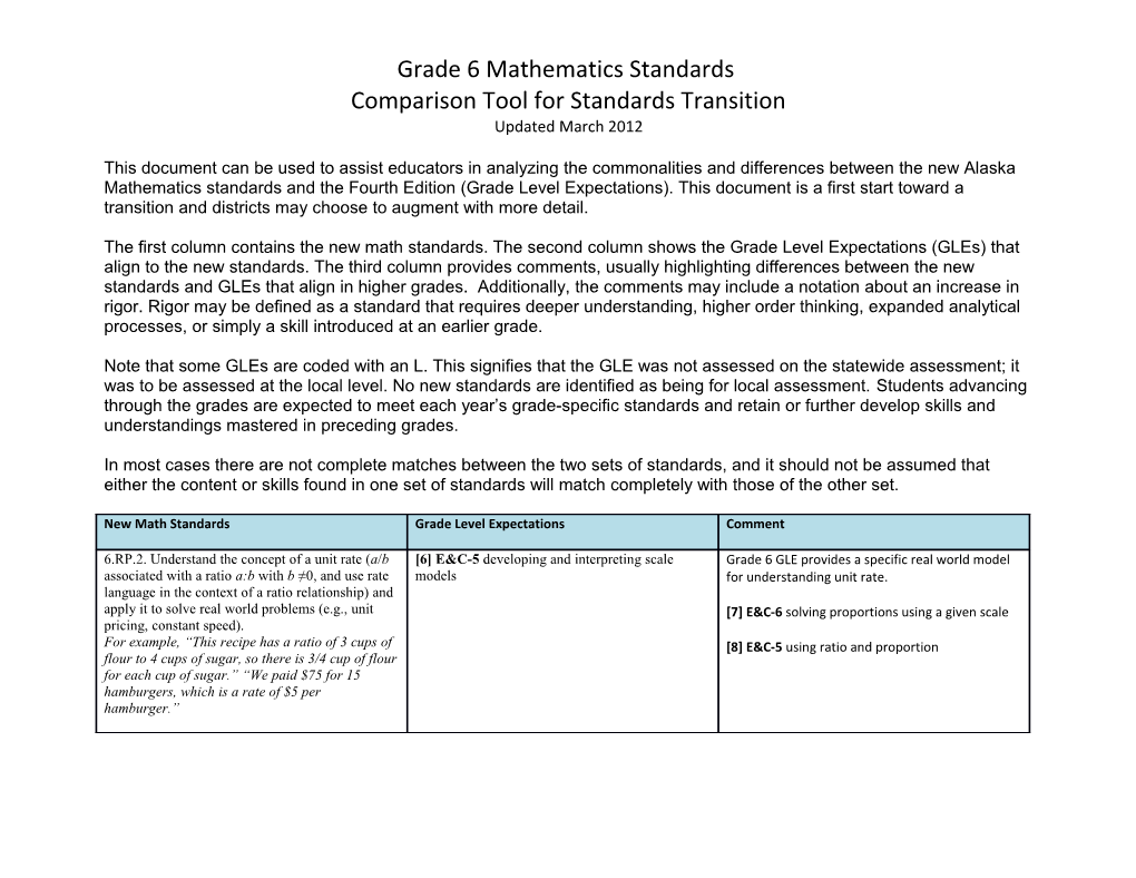 Comparison Tool for Standards Transition