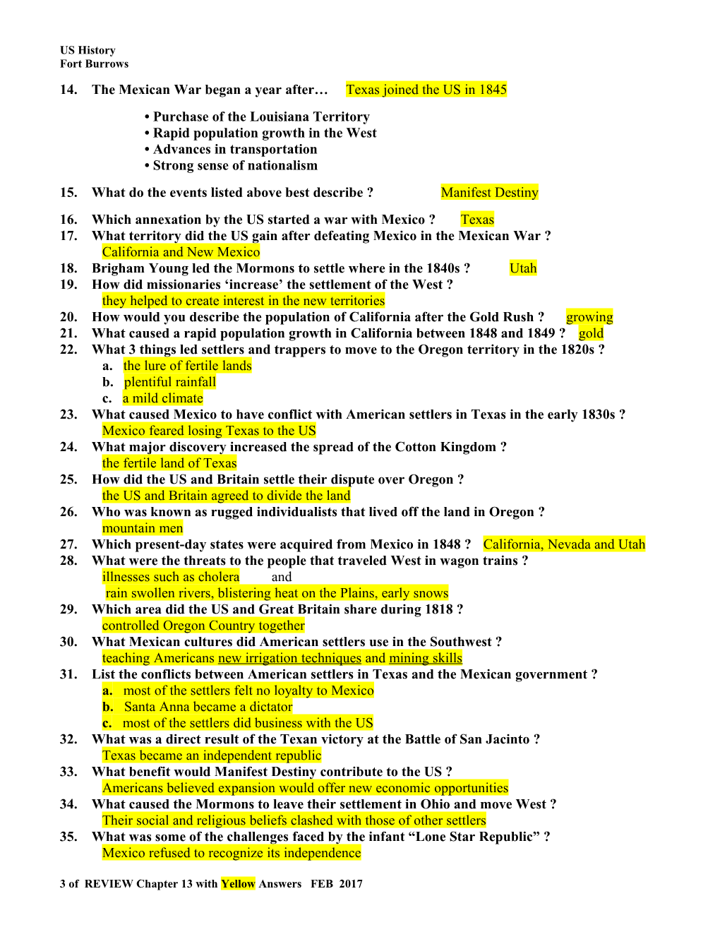 Review Chapter 13 with Yellow Answers