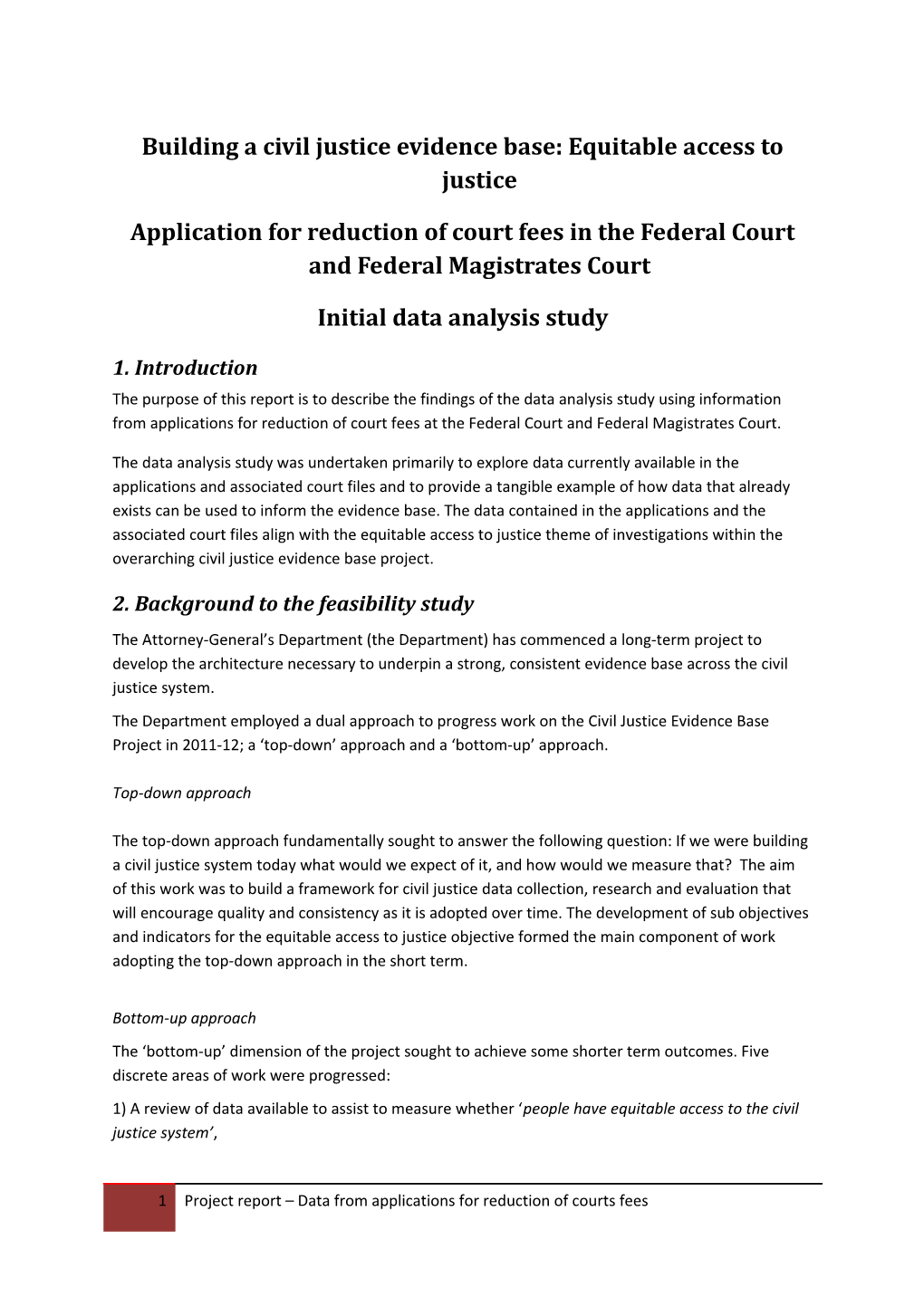 Report Application for Reduction of Court Fees in the Federal Court and Federal Magistrates