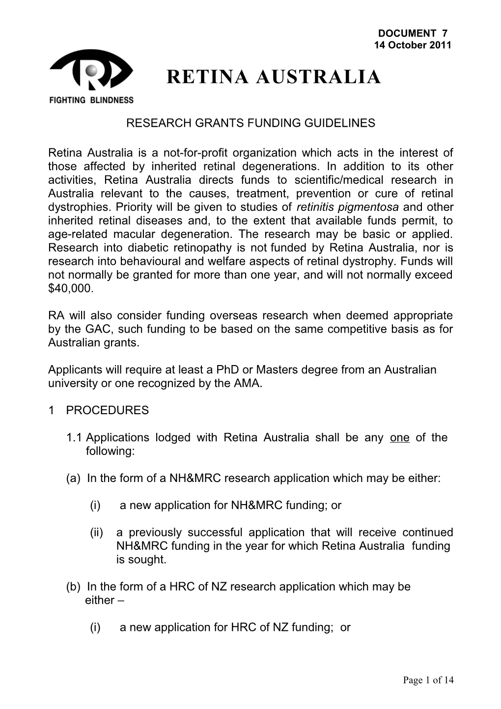 Research Grants Funding Guidelines