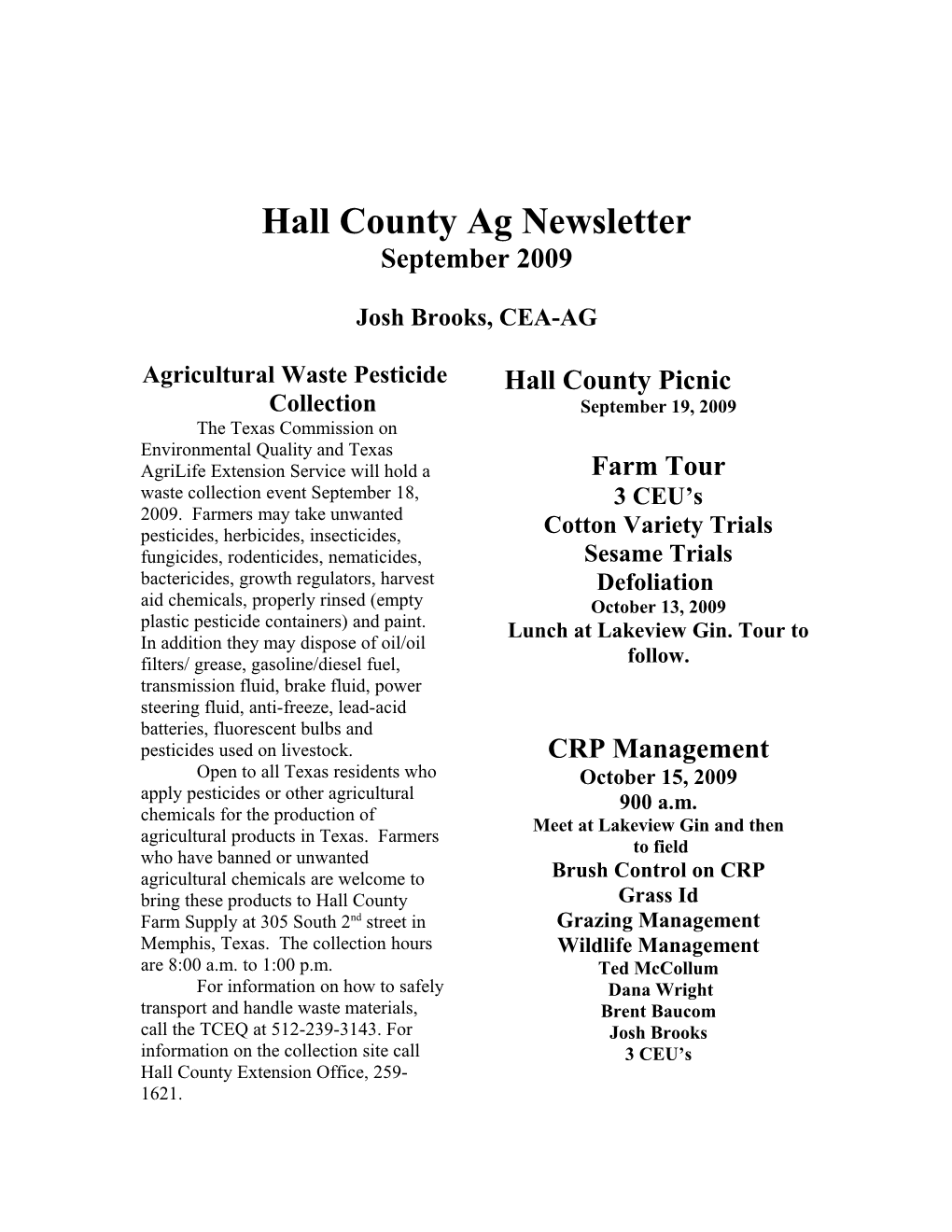 Hall County Ag Newsletter