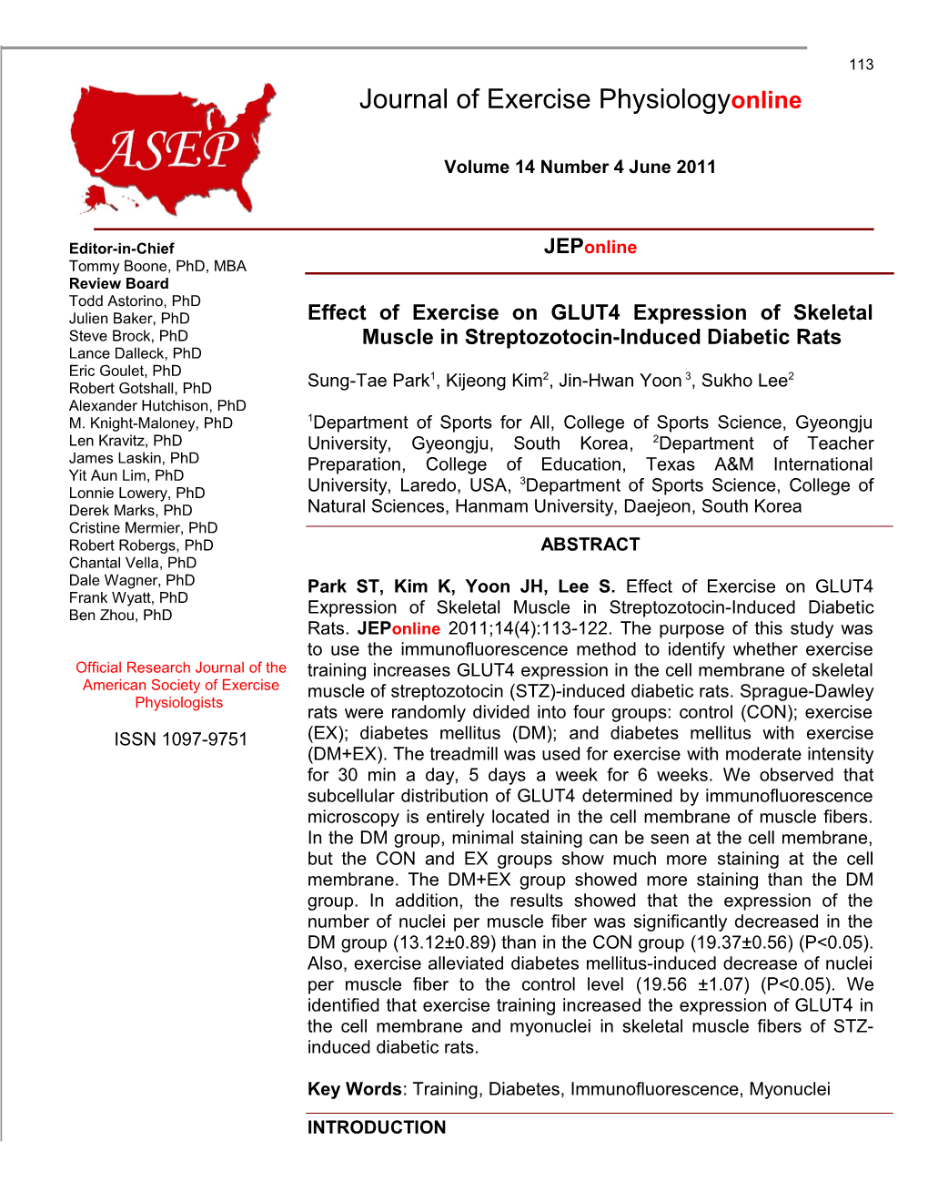 Effect of Exercise on GLUT4 Expression of Skeletal Muscle in Streptozotocin-Induced Diabetic